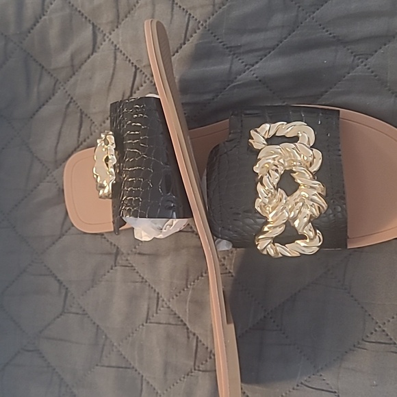 Asos Black Croc w/ gold metal flat slides - Picture 4 of 6